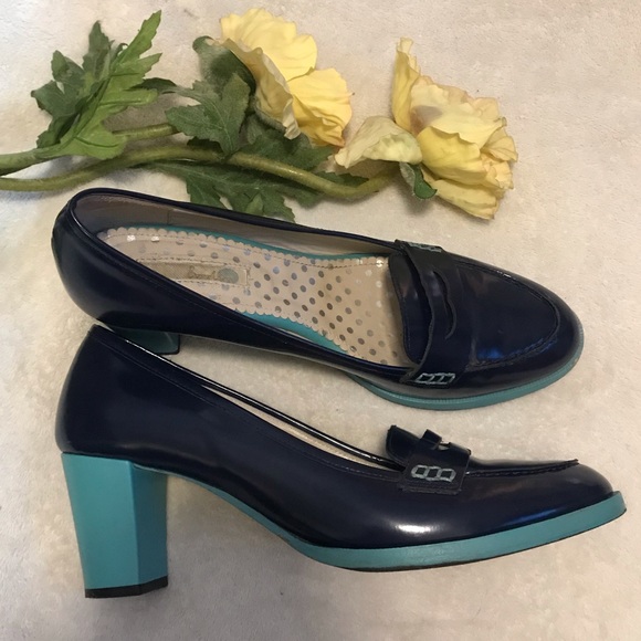 Boden Shoes - Boden two-toned blue leather penny loafer pumps